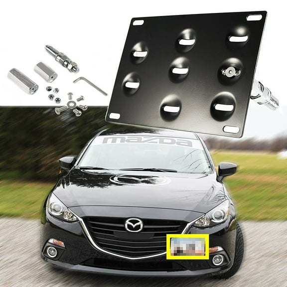 Xotic Tech 1 Set Front Tow Hook License Plate Bumper Mounting Bracket Fit Mazda 3 Mazda6, Mazda CX5, Mazda MX5, Mazda Miata[Black]