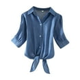thumbnail image 2 of Oversized Tshirts for Women, Fashion Casual Turn-down Collar Short Sleeve Button Shirt, Blue 3XL, 2 of 3