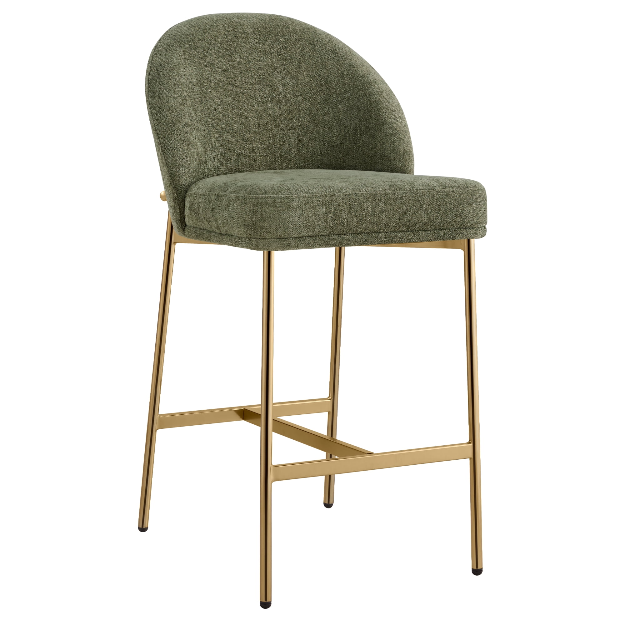 Spruce & Spring Modern Counter Bar Stool with Metal Arc Backrest and Upholstered Seat Set of 2, Green with Bronze Legs