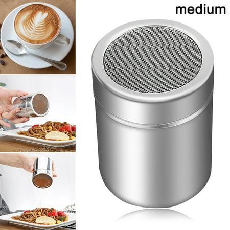 

HXAZGSJA Chocolate Shaker Lid Stainless Steel Icing Sugar Flour Cocoa Powder Coffee Sifter Cooking Tool(M)