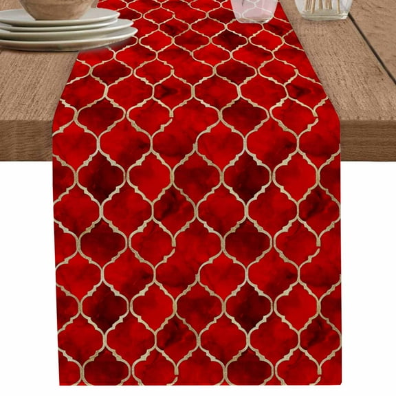 nqOlkjepod Red Geometric Table Runner 48 Inches Long Farmhouse Dress Scarves, Modern Morocco Abstract Art Dining Tablerunner for Coffee Table/Kitchen Island/Party Décor, 13" x 48"