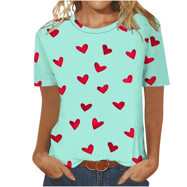 Camisetas Casuales de Manga Corta con Cuello de Tripulación Impresa de San Valentín Tee Gráfica Ligera Top 95% Poliéster 5% Elastano para el Uso Diario, Camiseta de Moda Cómoda