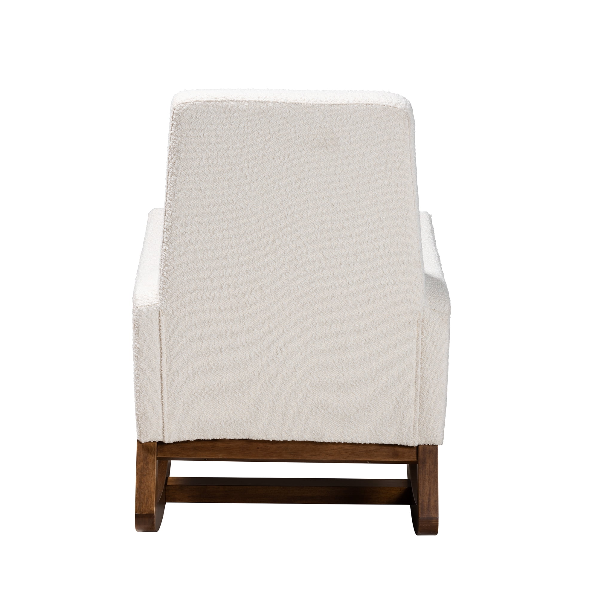 Baxton Studio Yashiya Mid-Century Modern Off-White Boucle Upholstered and Walnut Brown Finished Wood 2-Piece Rocking Chair and Ottoman Set