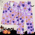 thumbnail image 6 of Tnhcen Women's Halloween Cute Ghost Print Pajama Set Long Sleeve Collared Sleepwear Comfortable Loungewear S-2XL Purple, 6 of 6