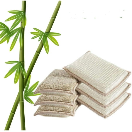 

HFDD Natural Bamboo Sponge Kitchen Cleaning Sponge Reusable Dish Towel Super Absorbent Eco-friendly Cleaning Towel (6 Pack Khaki)