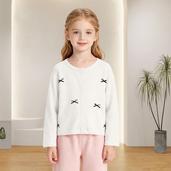 AUDeals Girls Bow Button Cardigan - Long Sleeve Lightweight Knit Sweater Jacket for Girls Fall Winter Casual Layering Outfit Wear