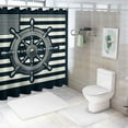 thumbnail image 7 of JRXY Summer Costal Navy Blue White and Gray Stripe Helm Anchor Boat Star Shower Curtain White, 7 of 7