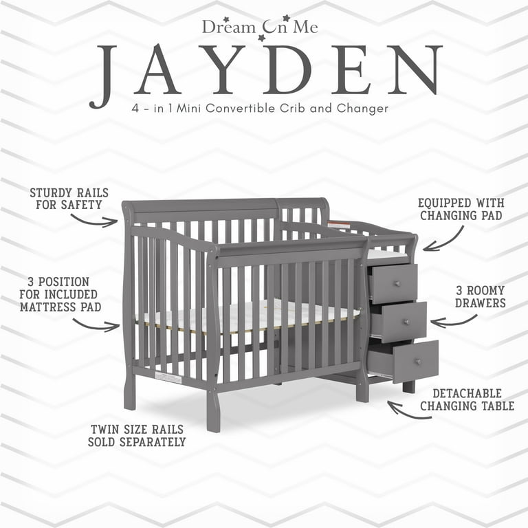 Dream On Me Jayden 4 in 1 Convertible Mini Crib and Changer Storm
