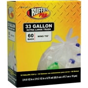 Ruffies Pro Extra Large Wing Tie Clear Trash Bags, 33 Gallon, 60 Count