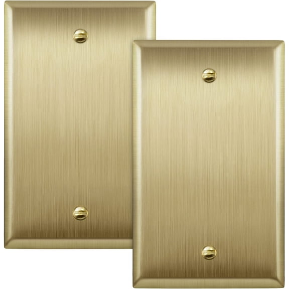 ENERLITES Blank Device Metal Wall Plate, Stainless Steel, Corrosive Resistant, Size 1-Gang 4.50" x 2.76", 7701-BB-2PCS, 302, Brushed Brass, Gold, 2 Pack