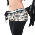 thumbnail image 3 of BellyLady Belly Dance Hip Scarf, Multi-Row Silver Coin Dance Skirt-Black, 3 of 4