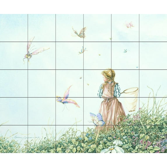Tile Mural Kitchen Backsplash - Chasing Butterflies - by Catherine Simpson