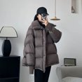 thumbnail image 2 of Chaqueta de plumón para mujer, nueva prenda de abrigo de invierno, color liso, sencilla, de alta gama, con cuello alto, gruesa, holgada y cálida, 2 of 5