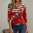 thumbnail image 5 of 4th of July Shirts Women American Flag 3/4 Sleeve Tops Henley V Neck Button Patriotic Shirts Memorial Day USA Blouse, 5 of 6