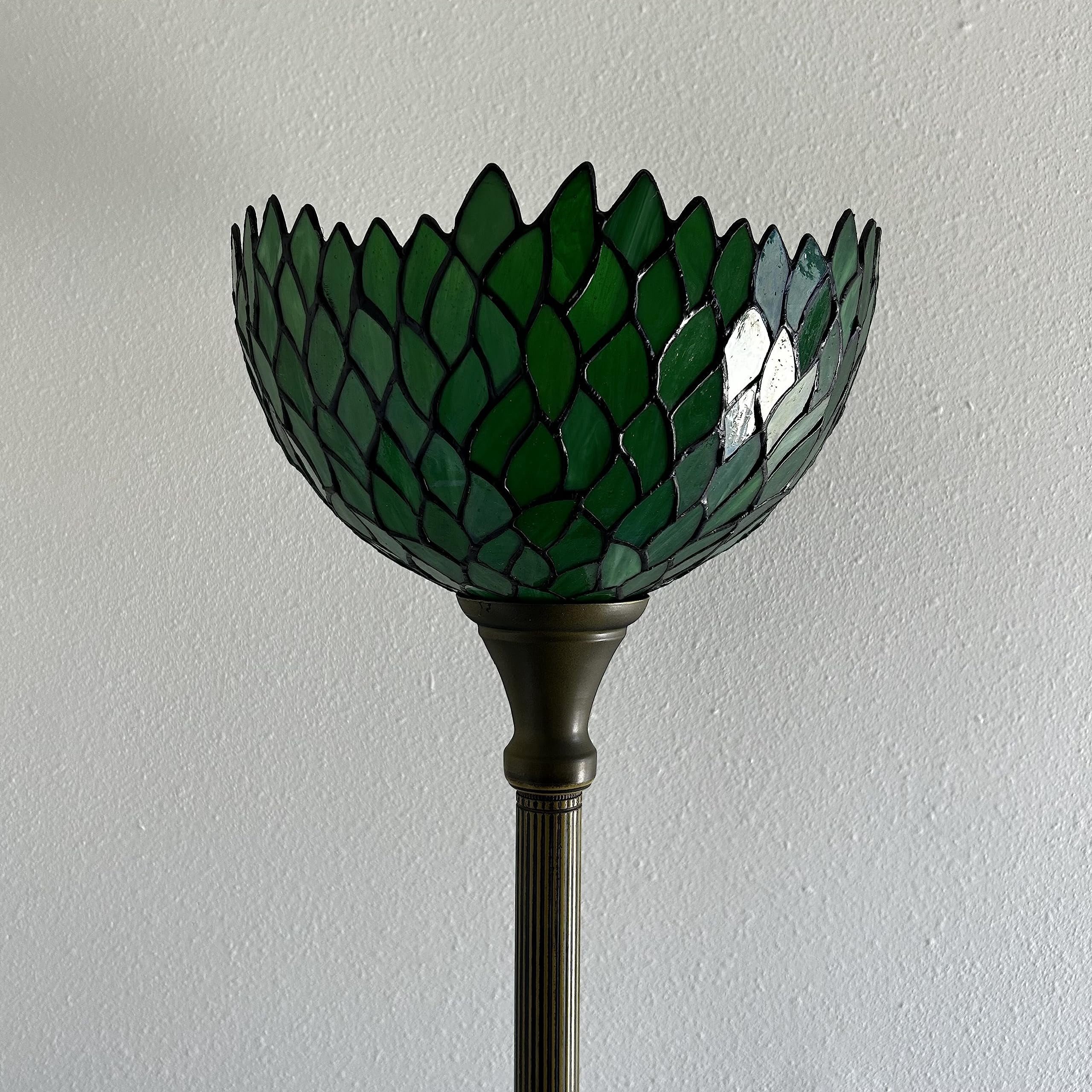 Tiffany Torch Floor Lamp Green Leaves Stained Glass LED Bulb Included for Living Room Dining Room Bedroom Office Hotel 12"W*12"D*66"H