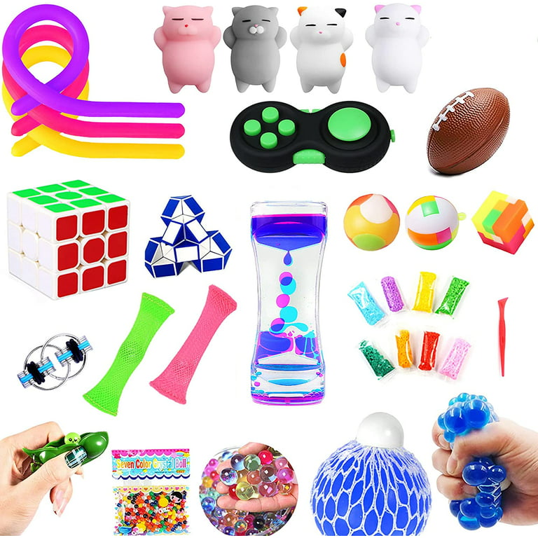 forbinde Ikke kompliceret Sinewi Fidget Toys Set,30 Pack.Sensory Toys Pack for Stress Relief ADHD Anxiety  Autism for Kids and Adults,Liquid Motion Timer/Grape Ball/Flippy  Chain/Stretchy String/Squeeze-a-Bean Soybeans/Slime & More - Walmart.com