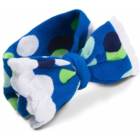 Pavilion Gift Company - White and Navy Polka Dot - Ruffled Knitted Headband