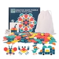 thumbnail image 1 of Coogam 130 piezas de madera Patrón Bloques Set Geométrico Manipulativo Forma Puzzle - Graphic Toy Brain Trunk GiftWith 24 piezas Diseño Tarjetas, 1 of 5