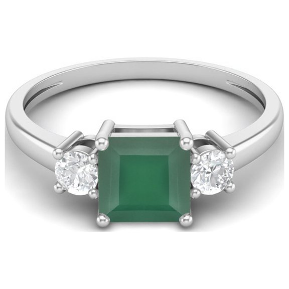 0.95 Ctw Princess cut Square Green Onyx 925 Sterling Silver Trio Stone Dainty Women Valentines Day Gifts Ring