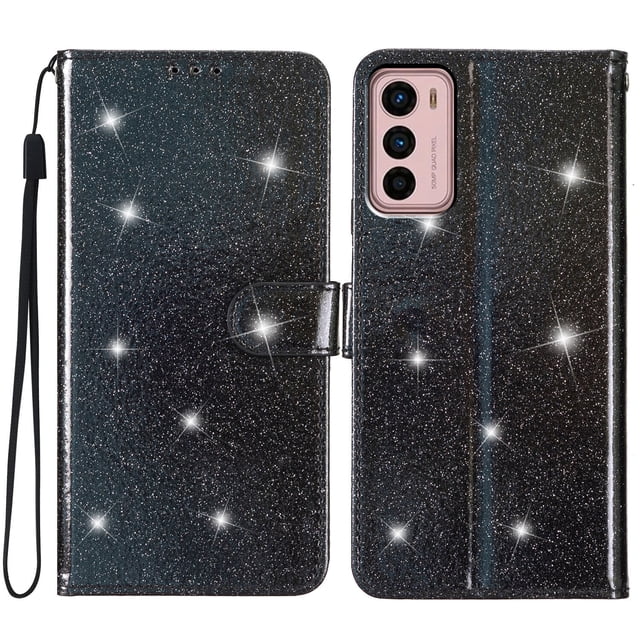 Compatible with Motorola Moto G42 Sparkling Glitter Wallet Case with Card Pocket Flip Cover