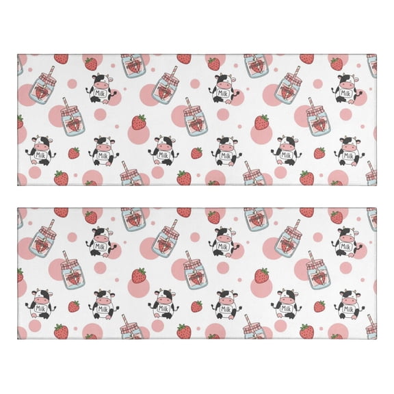 Kitchen Rugs Sets Of 2,Pink Cow Strawberry Jar Pattern Anti Fatigue Kitchen Mat Rugs Non Slip Washable,Decorative Kitchen Floor Mats for Kitchen,Sink,Laundry,17"X47"