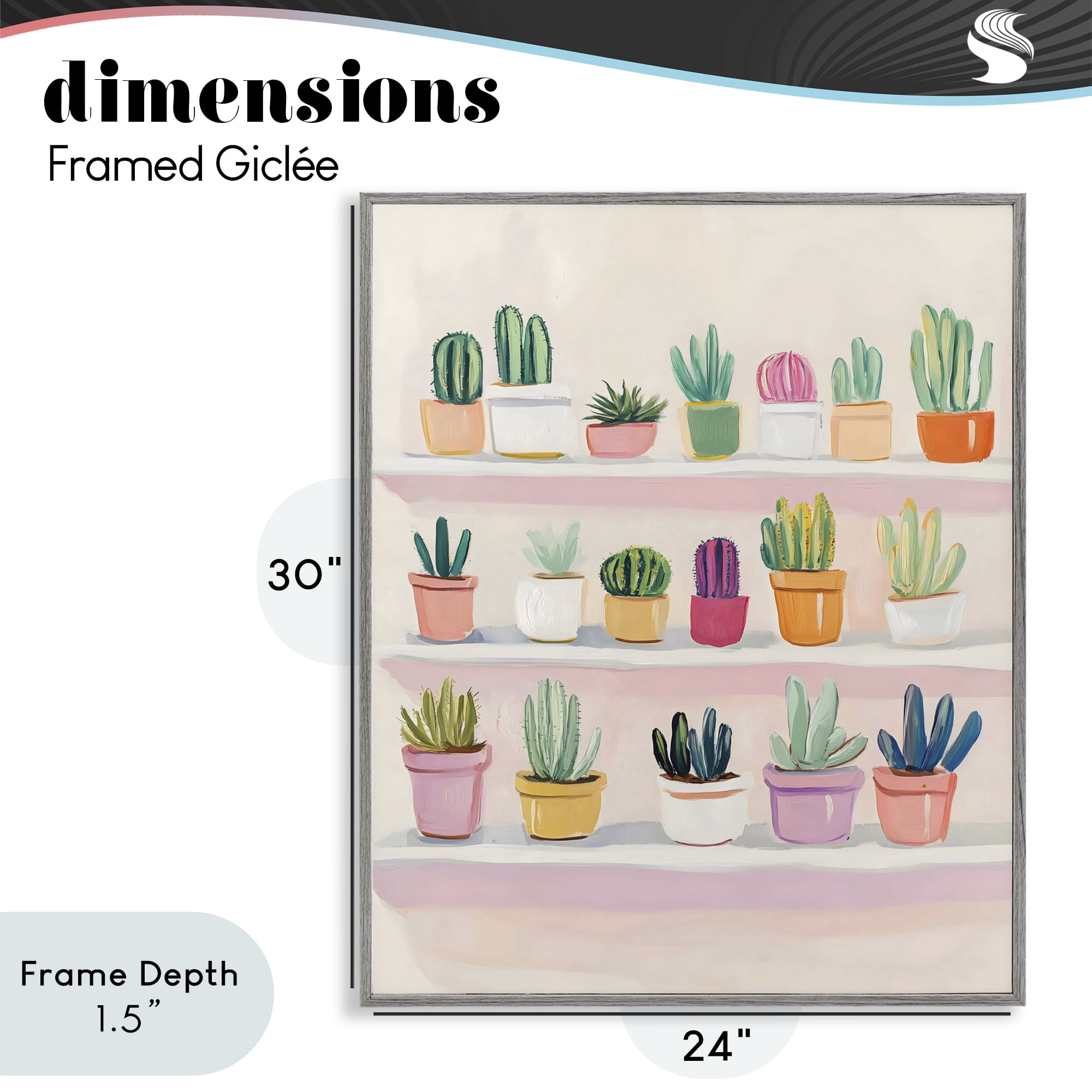 Stupell Industries Cactus Shelf Arrangement Gray Framed Giclee Art, design by The Prints Vibe