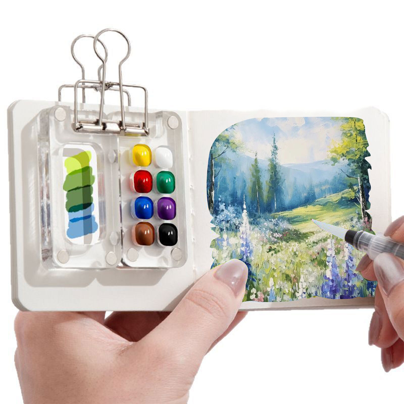 Mini Watercolor Set, Portable Travel Watercolor Painting kit, Sketchbook Palette, Wooden Palette Box, Portable Watercolor Set, Convenient For Artistic Creation, Gift for Painters and Artists