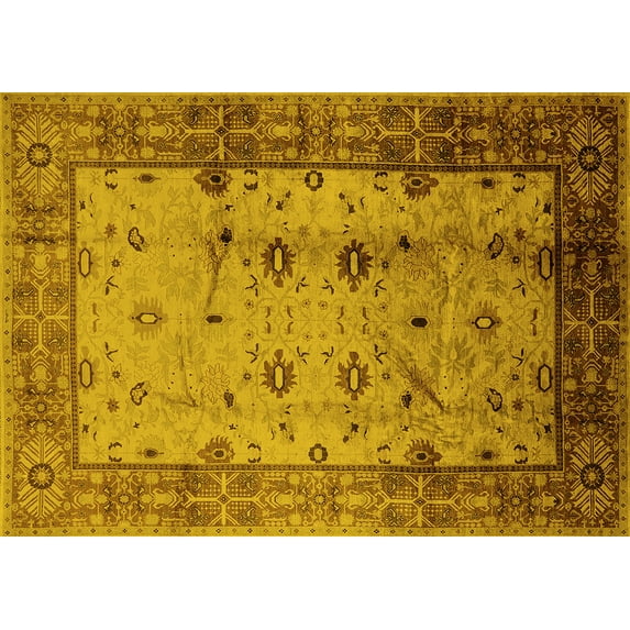 Ahgly Company Machine Washable Indoor Rectangle Oriental Yellow Industrial Area Rugs, 2' x 4'