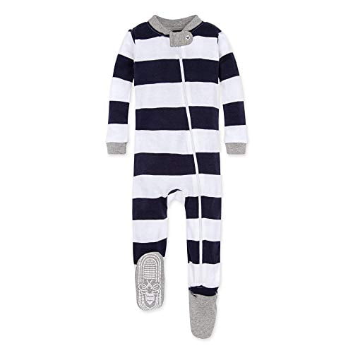 Burt's Bees Baby unisex baby Pajamas, Zip-Front Non-Slip Footed Pjs, Organic  Cotton and Toddler Sleepers, Midnight Rugby Stripe, 12 Months US 