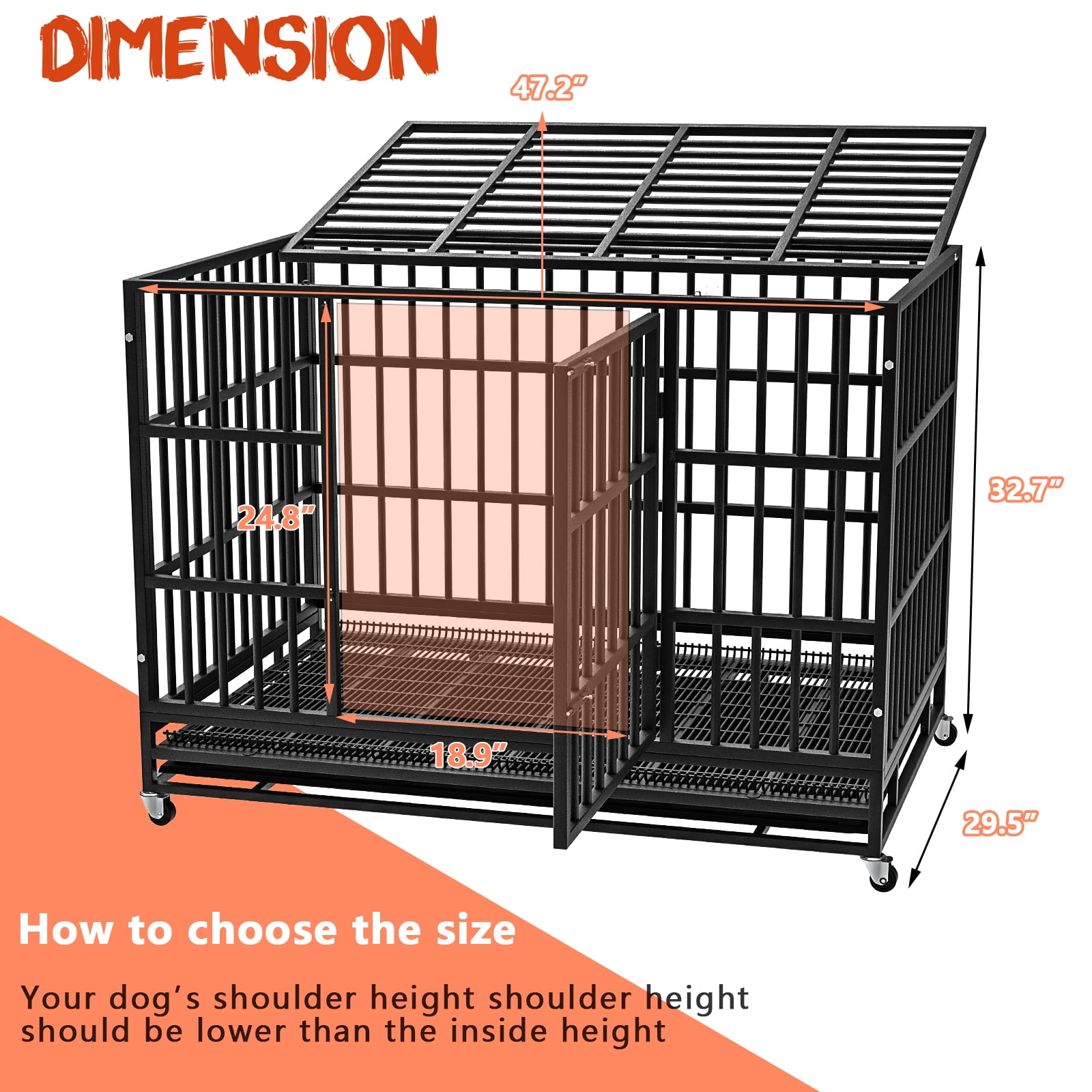Waleaf 48 inch Heavy Duty Dog Crate, Indestructible Dog Cage Kennel for High Anxiety Dog, Escape Proof & Sturdy Locks Design, Extra Large Crate Indoor with Double Door and Removable Tray