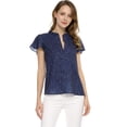 thumbnail image 4 of INSPIRE CHIC Women's Summer Dots Print Ruffle Stand Collar Button Down Blouse Shirts XL Navy Blue, 4 of 7