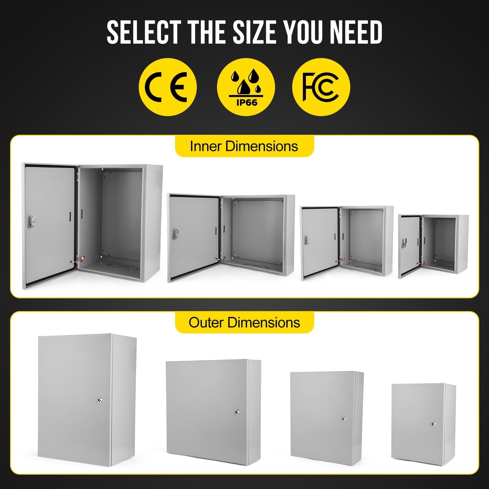 24X16x12 Steel Electrical Box, NEMA 4/4x Steel Electrical Junction Box, IP66 Waterproof & Dustproof Hinged Enclosure - Lockable, with Mounting Plate, for Indoor/Outdoor Electrical Projects