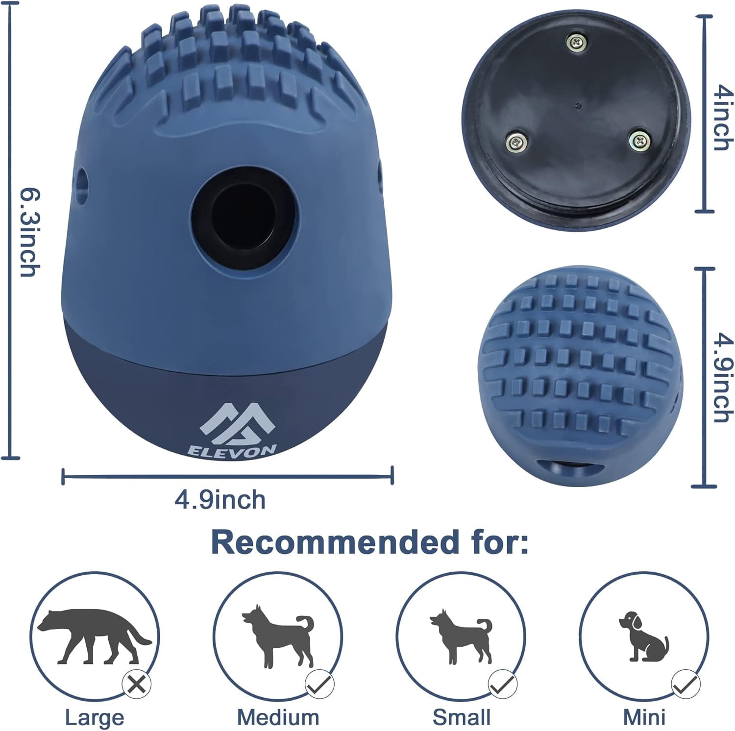Elevon Dog Treat Dispenser and Slow Feeder Toy, Interactive Puzzle Chew Toy for Puppies and Medium Dogs, Navy