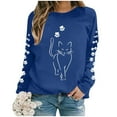 thumbnail image 3 of Fall Sweatshirts for Women Cute Cartoon Cat Print Long Sleeve Crew Neck Casual Trendy Clothes 2025 Blue, 3 of 5