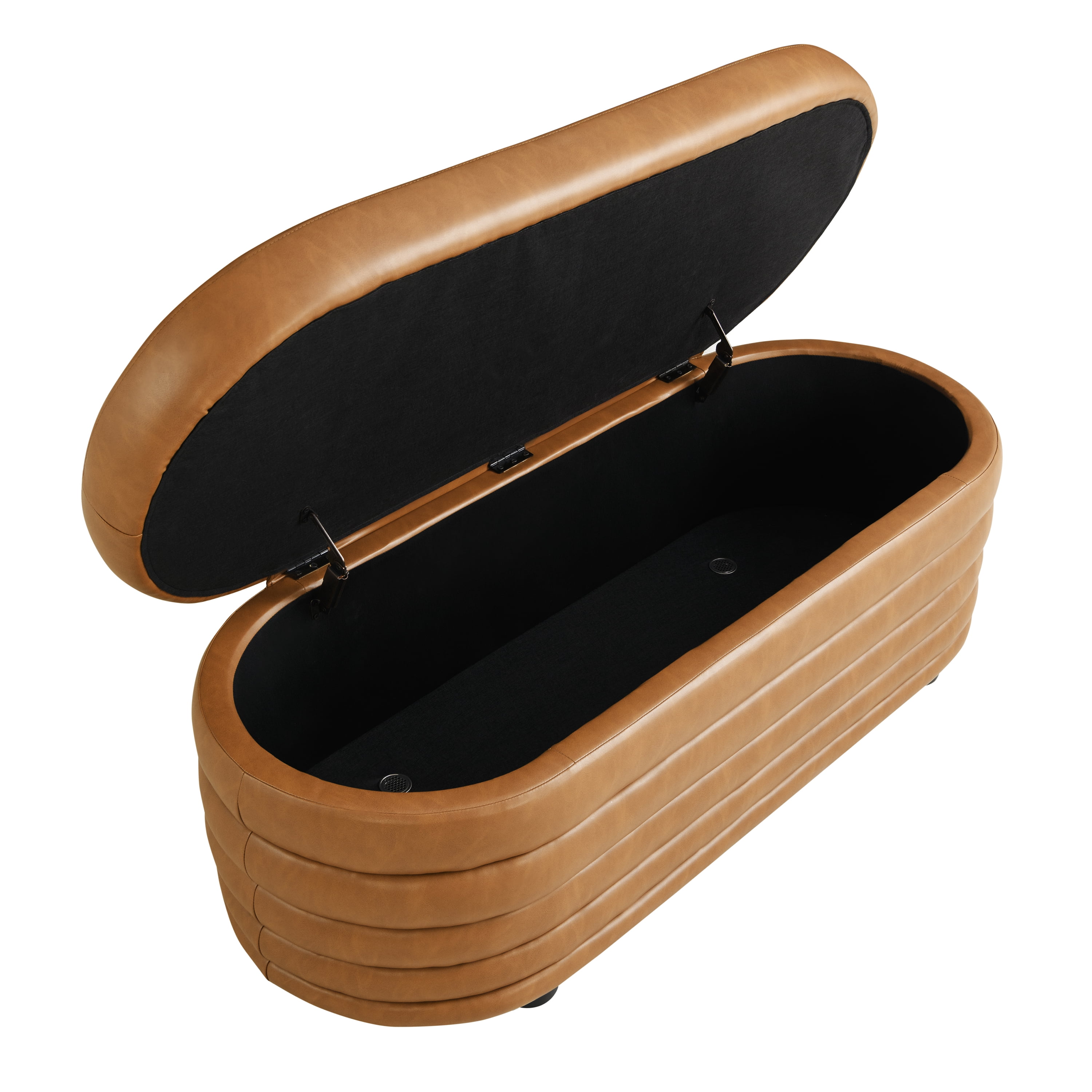 Studio Living Livingston Modern Storage Ottoman, Carmel Faux Leather