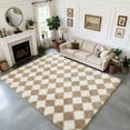 thumbnail image 7 of Pentantan 5’x 8’ Shag Area Rugs, Soft Fluffy Modern Checkered Indoor Carpet for Living Room Bedroom, Camel & White, 7 of 7