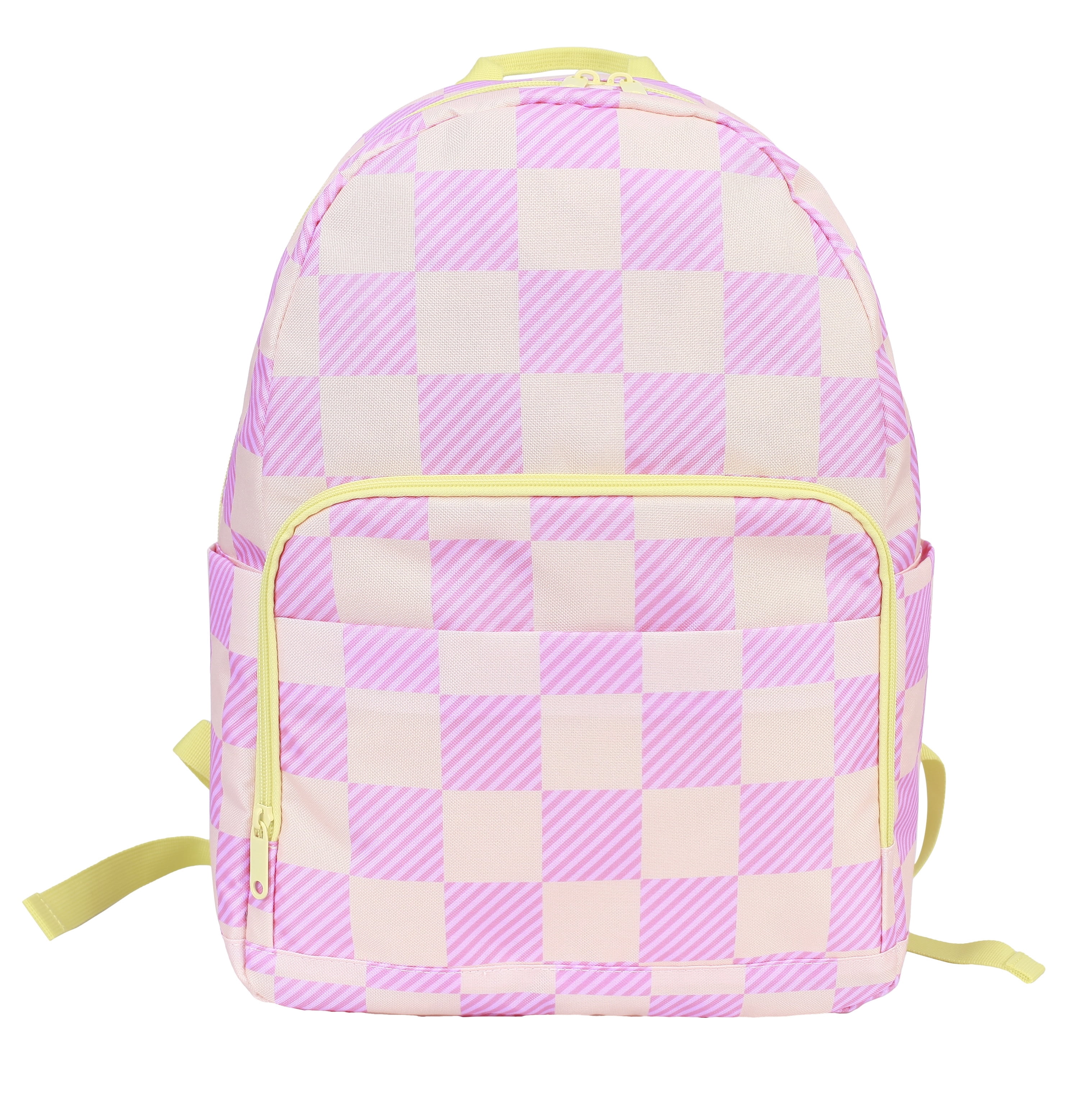 CRCKT 17-inch Kids Polyester Backpack - Peach Fuzz, Pink and Yellow Checker