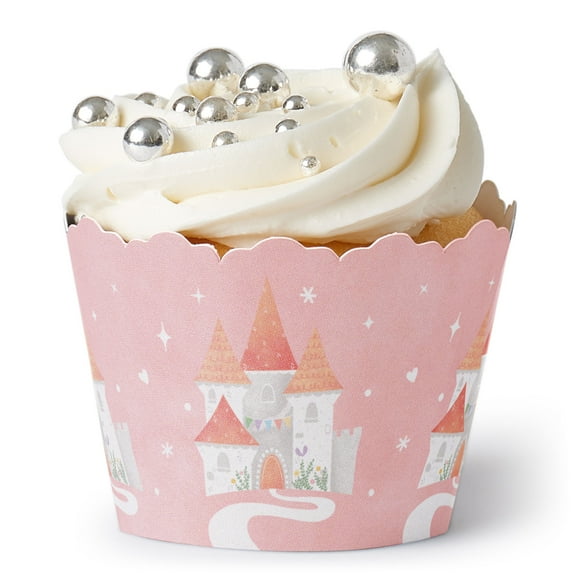 Big Dot of Happiness Princess Cupcake Wrappers, Pink Castel Adjustable Fit Dessert Wrap, Princess Birthday Party Decorations, Set of 12