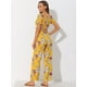 thumbnail image 4 of Conjunto Bohemio Floral Allegra K Para mujer informal Con Cuello cuadrado Blusas Cortas Y Pantalones de Pierna Ancha Naranja L, 4 of 5