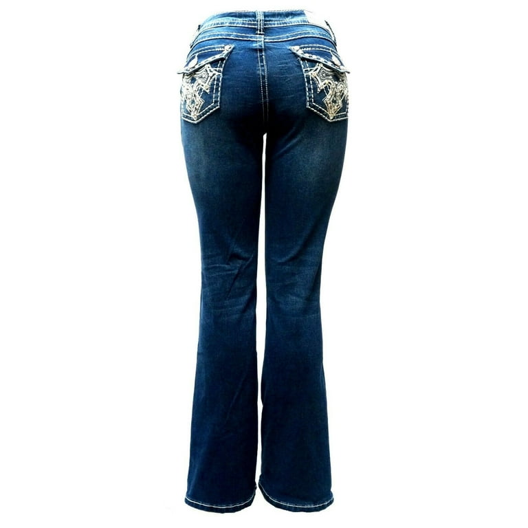 Jack David Rhinestone Studs Dark Wash Denim Flap Pocket Jack David Rhinestone Studs Dark Wash Denim Flap Pocket