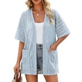 thumbnail image 2 of IYYVV Womens Crochet Beach Cover Up Kimono Short Sleeve Swimsuit Coverup Open Front Summer Cardigan with Pockets Light Blue XL, 2 of 8