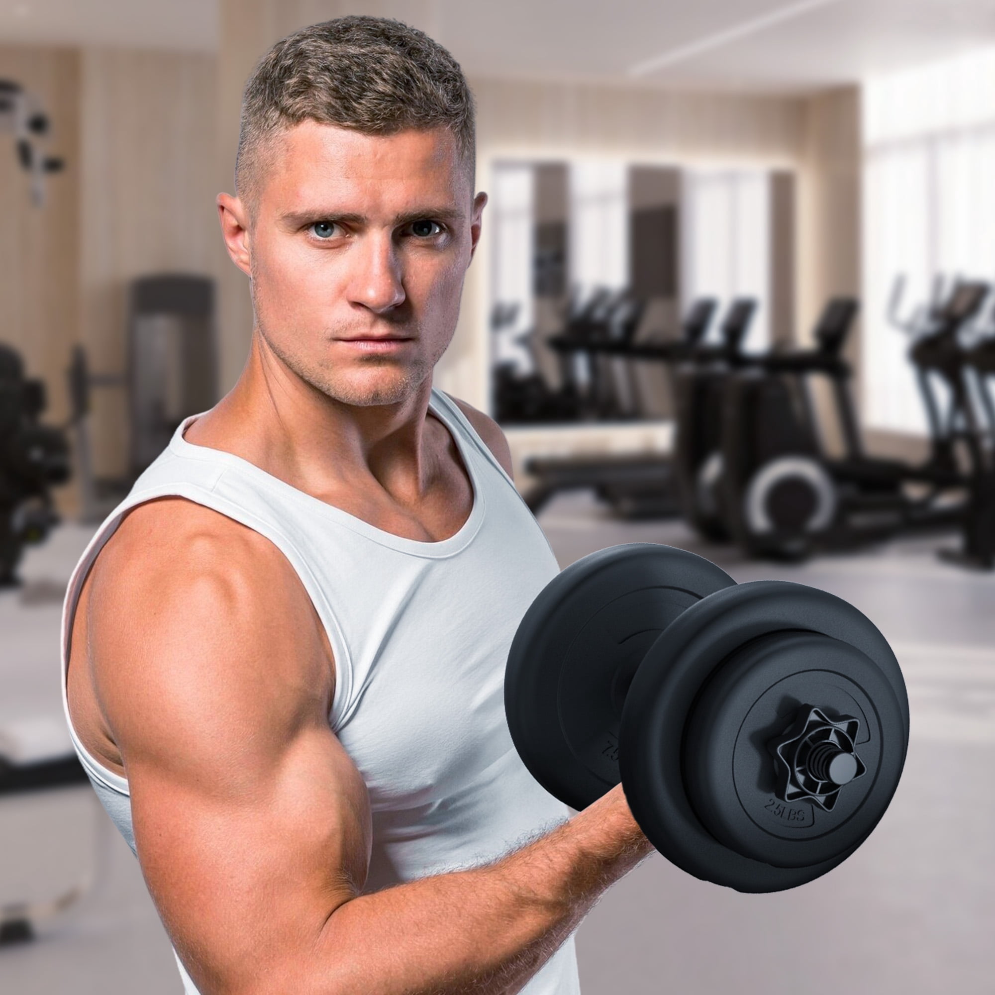 Signature Fitness 40LB Adjustable Dumbbell Set, Sand-Filled Vinyl Plates, 1-Inch Bar with Spin-Lock Collars, Black
