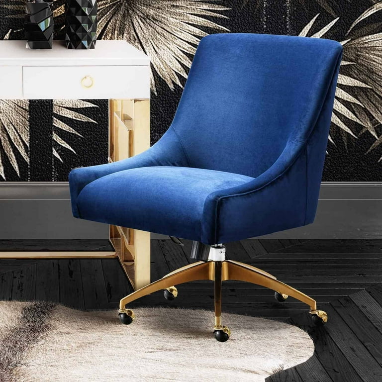 TOV Furniture Beatrix Black Velvet Office Swivel Chair with Gold