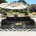 thumbnail image 3 of Gymax 7PCS PE Rattan Patio Sectional Sofa Conversation Set w/ Black Cushions, 3 of 10
