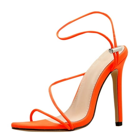 

high heels for Women Women s Fashion Candy Color Pointed Toe Thin High Heel Sandals Shoes PU heeled sandals Orange