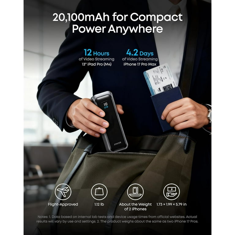 Anker Prime Power Bank, 20,100mAh 3-Port Portable Charger with