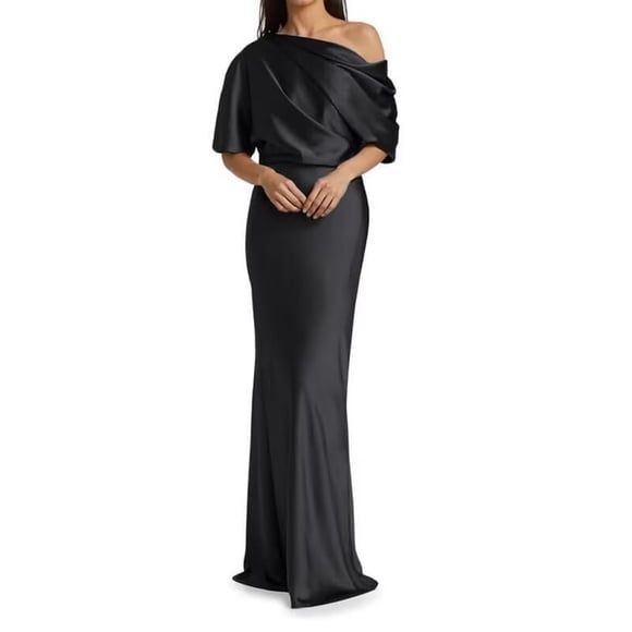 Vestido Namirate para la madre de la novia, talla grande, negro satinado
