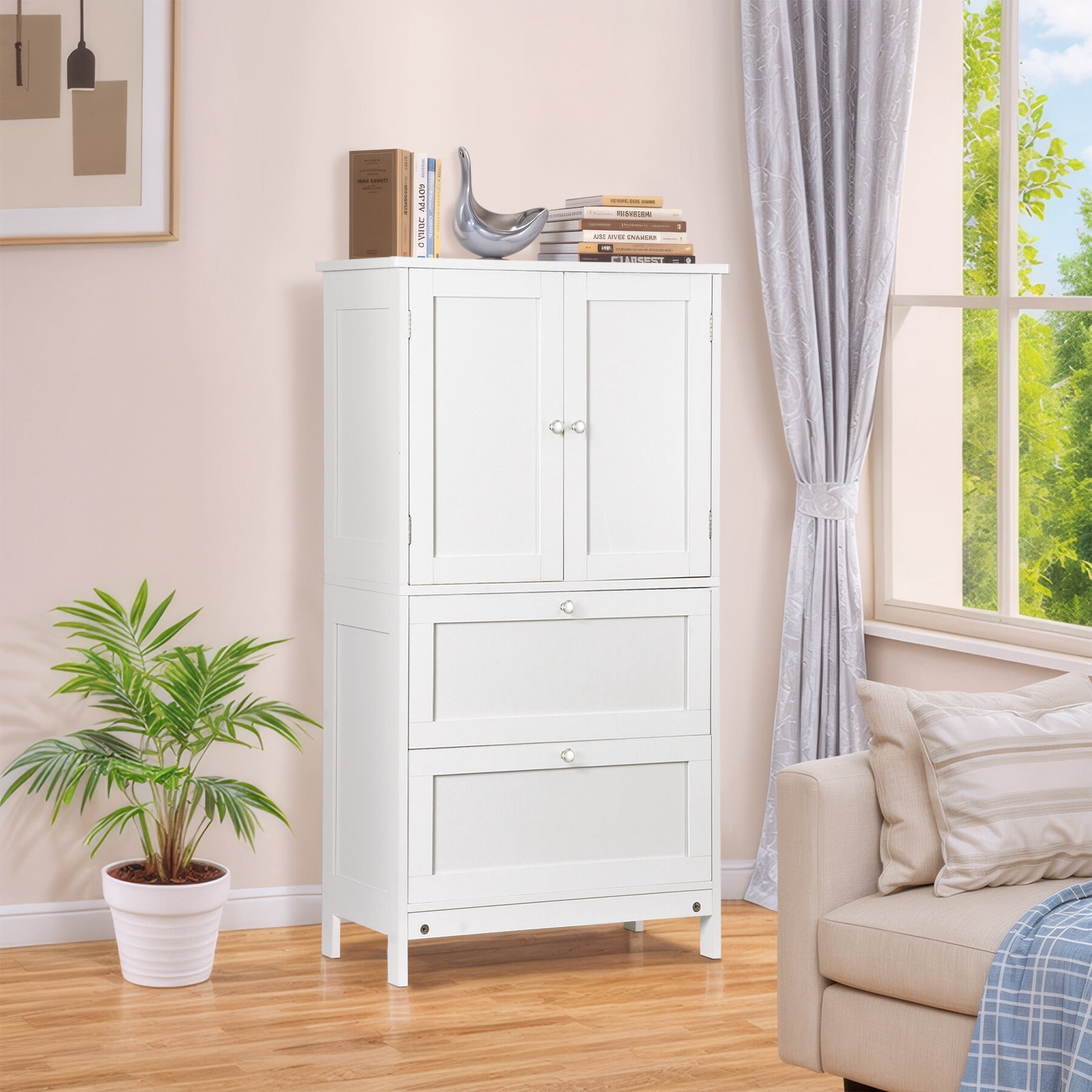 ZENSTYLE Freestanding MDF Bathroom Cabinet with 2 Drawers and Adjustable Shelf Extra Storage Space, White