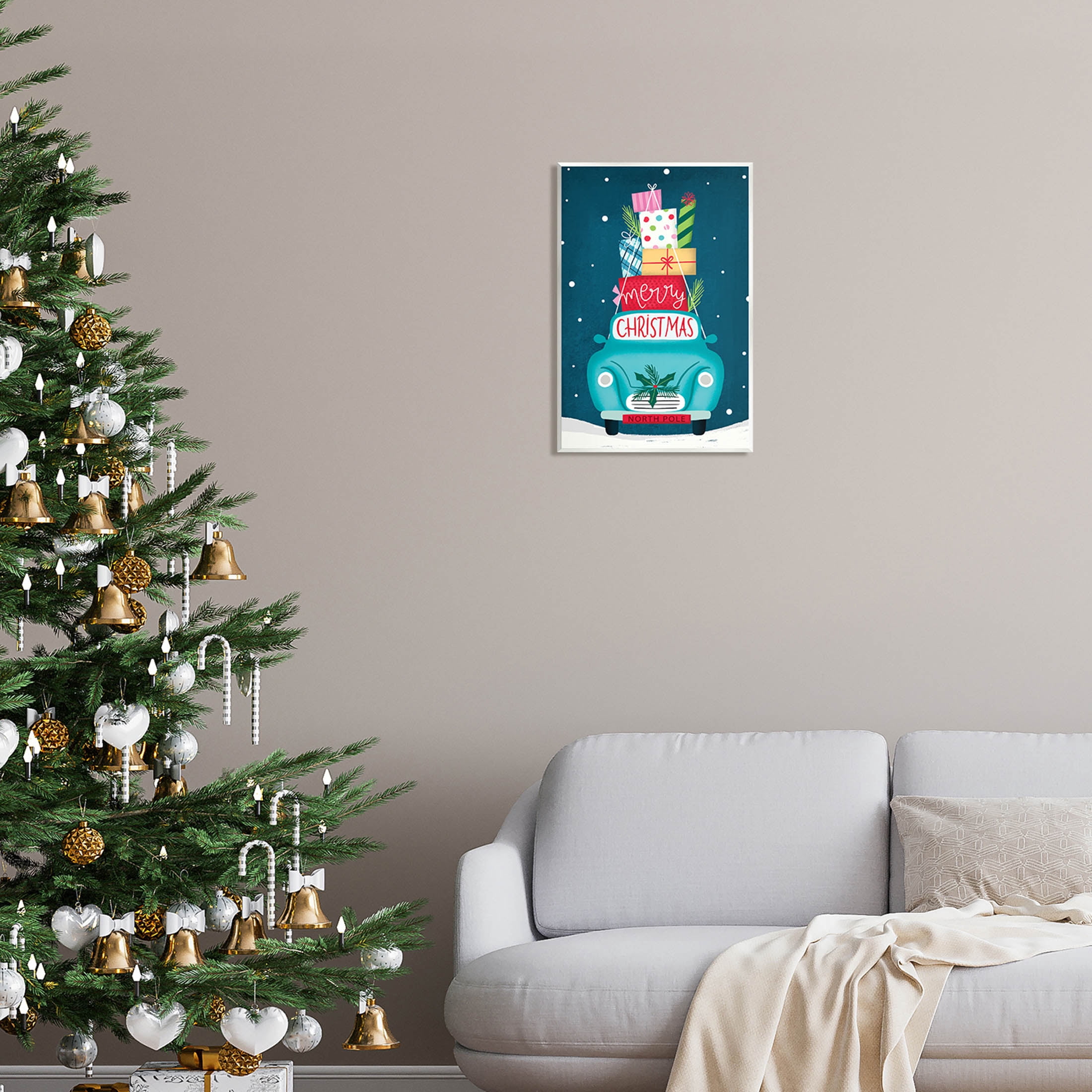 Merry Christmas Stacked Gifts Car Holiday Graphic Art Unframed Art Print Wall Art