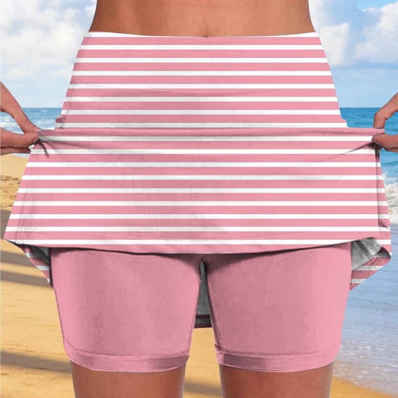 DailyTrove Women Striped Skort Casual High Waist Athletic Skirt with Built-in Shorts